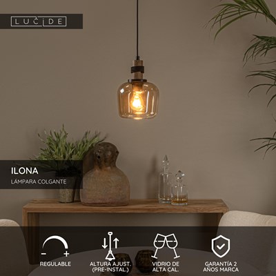 Lucide ILONA - Lámpara colgante - Ø 18 cm - 1xE27 - Ámbar